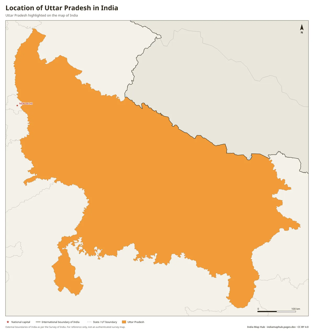 Location of Uttar Pradesh in India – Uttar Pradesh highlighted on the map of India