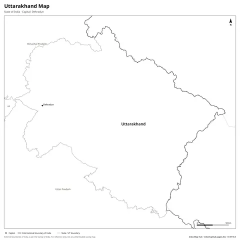 Uttarakhand Map – Black & white