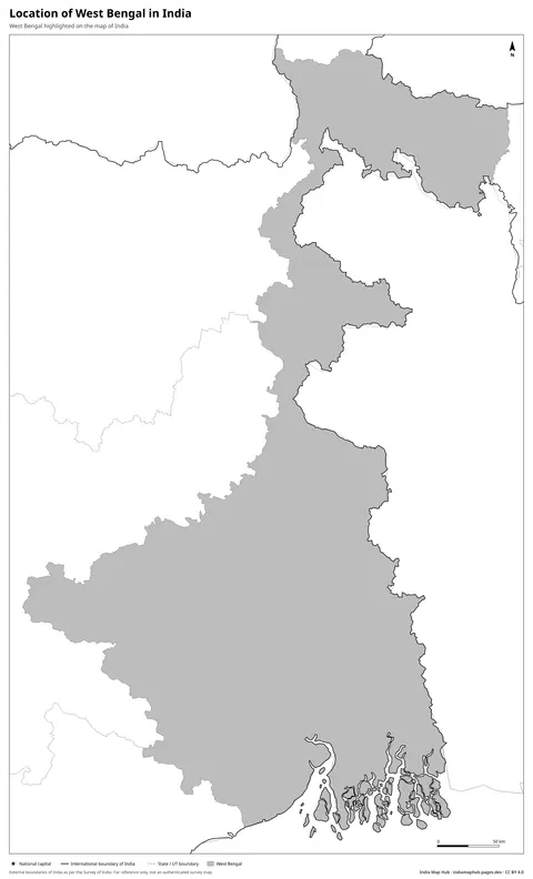 West Bengal on India Map – Black & white