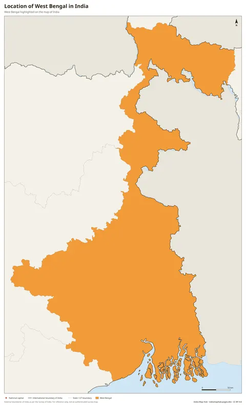 West Bengal on India Map