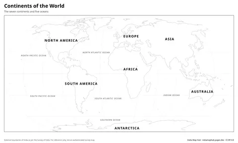 World Map with Continents – Black & white